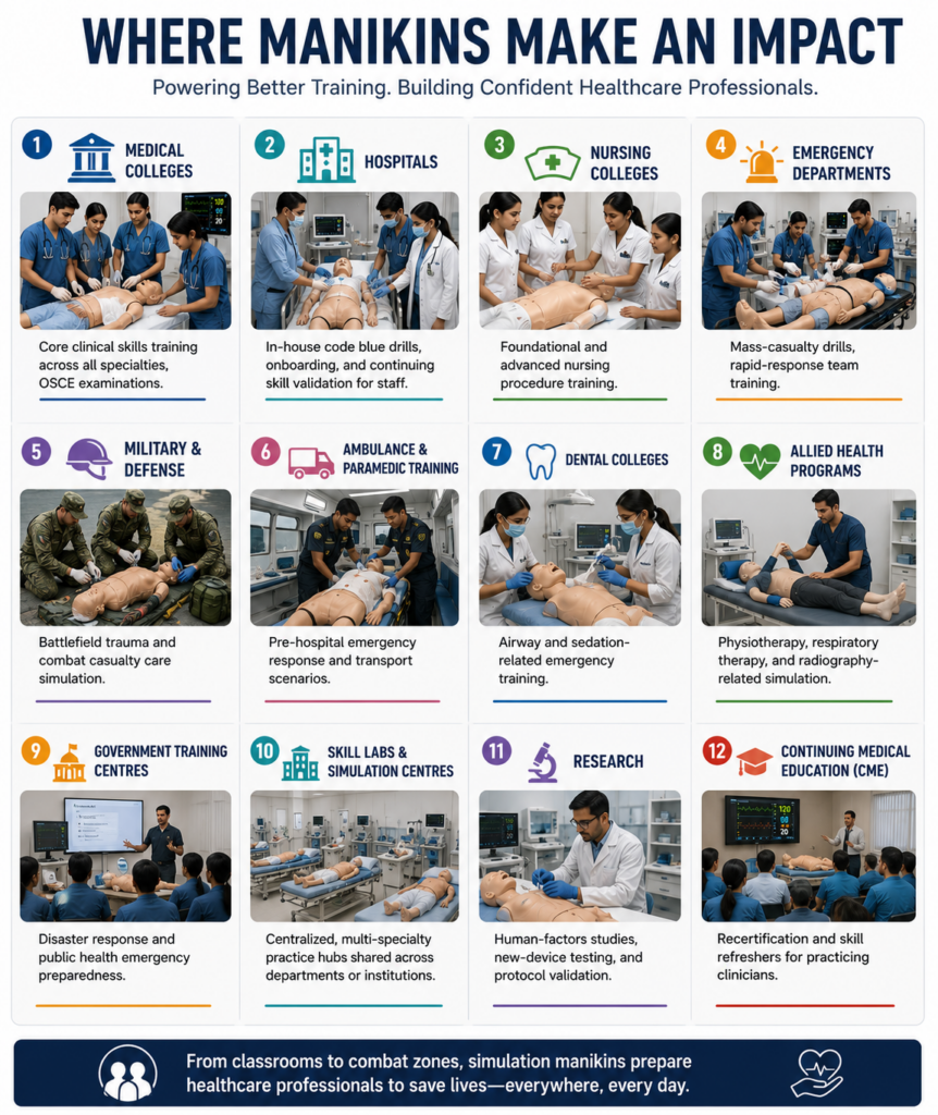 An icon-based grid mapping each application to a representative image (hospital, ambulance, classroom, etc.